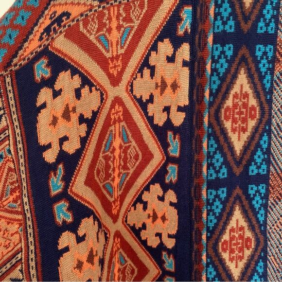 Ruby Rd Go West Multicolor Jacquard Fringe Hem Open Cardigan Medium - Picture 4 of 7